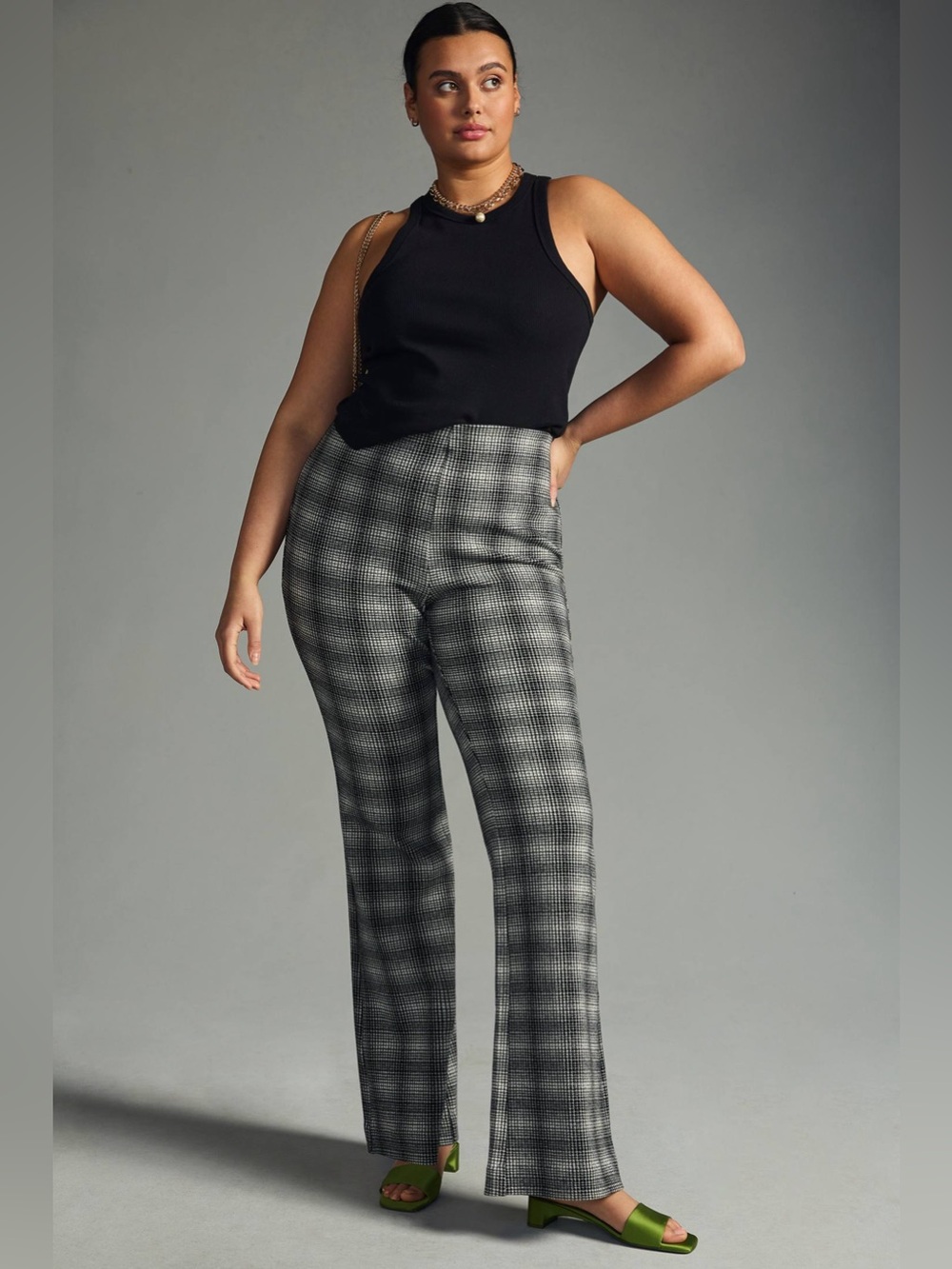 Maeve Plaid Bootcut Pants – Black & White - Picture 10 of 12